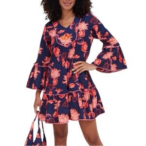 NWT Moda Posa Ilaria Shell Me About It Navy Blue Coral Tie Waist Mini Dress - M
